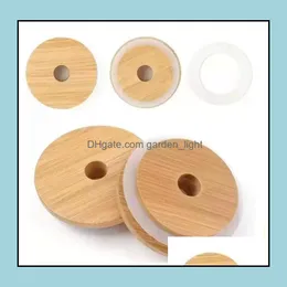 Drinkware Lid Ups Bamboo Cap Lids 70Mm 88Mm Reusable Wooden Mason Jar Lid With St Hole And Sile Seal Delivery Drop 2022 Home Garden Dhyrm