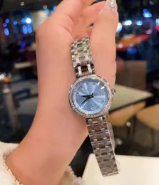 New Lady Quartz Wristwatch Waterproof Silver Blue CZ Zircon Watches Women Number Calendar Watch Female Stainless Steel Clock 26mm