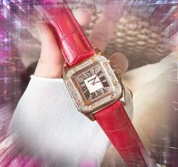 ICE-Out Bling Diamonds Ring Watch Donna Hip Hop Square Quadrante romano Movimento giapponese Movimento al quarzo Cintura in vera pelle Orologio da polso con cinturino a catena vintage