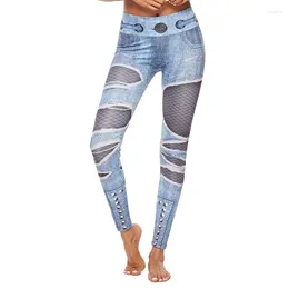 Женские джинсы, дамы, разорванные джинсовые брюки йоги, цифровая печать леггинсы, женские талии, ропа мухер Сподни Дамски