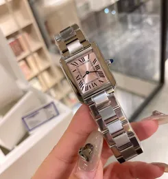 24mm 27mm romerska siffror Tankklocka Silverrosa RECTANGLE Rektangel Quartz Wristwatch Female Clock Lady rostfritt stål Geometriska klockor Vattentät