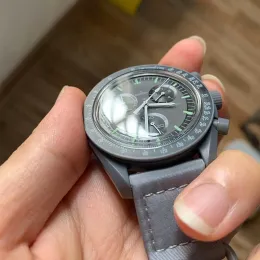 Box Mens와 함께 Bioceramic Moon Watches 전체 기능 Quarz Chronograp Mission on Mercury 42mm Nylon Watch Limited Edition Master Wristwatches 34