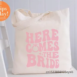 Shopping Bags Here Comes The Bride Graphic Hipster Cartoon Print Tote Girls Pacakge Hand Bag