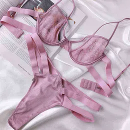 BRAS SETS WRIUFRED Sexig underkläder Feminin Transparent spets underwire BH Set Temptation Strappy Bra Thong Women Hollow Underwear T220907