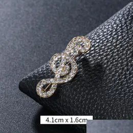 Stift brosches ny designer musiknot broscher halsduk stift glänsande kristall strass brosch för kvinnor bröllop brud smycken gåva 11 dhdo4