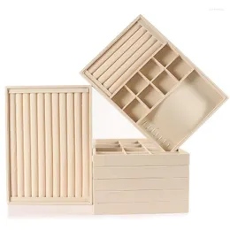 Schmuckbeutel, Beige-Korn-Samt-Tablett, Ring-Armband-Halsketten-Anhänger-Ohrring-Organizer, Aufbewahrung für Schublade