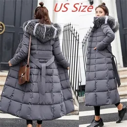 Women Down Parkas Winter Kurtka Women Warm Fashion Bow Pas Futro Płaszcz Długość sukienki Gruba płaszcz 221010