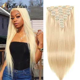 Clip in Hair Extensions 160g Bleach Blonde #613 100% Remy Human Hair Soft Silky Straight for Fashion Women 10pcs 21clips One Pack Full Thick Bella Hair