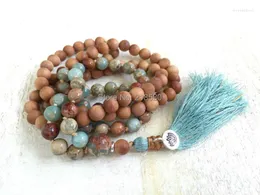 Pendant Necklaces M60624017 Wood Beads Knotted Seidiment Jaspers Necklace Mint Silk Tassel With Lotus Charm
