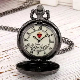 Pocket Watches Black/Silver Royal Flush Poker Stars Quartz Watch Halsband Pendant Antik klocka Romerskt siffra Retro