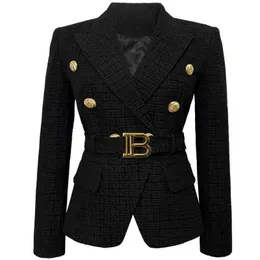 Blazers femininos 2022 moda primavera e outono blazer pequeno de alta qualidade B casa botão leão curto preto branco jacquard jaqueta tamanho S-5XL casaco feminino