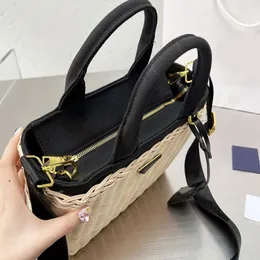 Straw Handbag Women Knitting Tote Bag Shoulder Crossbody Bags Metal Zipper Triangular Hardware Letters Logo Adjustable Wide Strap Fashion Wallets