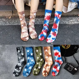 Men's Socks Autumn and winter couples tie-dye terry five-pointed star street personality socks basketball skateboard men's tube socks T221011