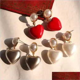 Stud Fashion Stud Earrings Luxury Designer Cute Lovely Sweet Heart Pearl Pendant Dangle Chandelier For Woman Girls S925 Sier Pin Dro Dhj2Q