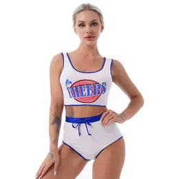 Women's Tracksuits Womens Cheerleader Cheerleading Uniform Come Nightwear Letter Print Cropped Tank Top with Drawstring Briefs Hot Pants T220909
