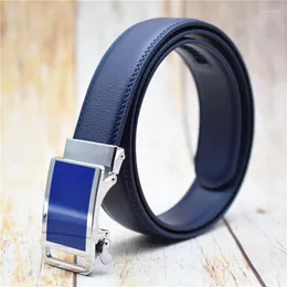 Cinture Cintura da uomo con fibbia automatica Cintura in pelle di mucca Nero / blu / bianco / marrone / rosso 3,5 cm di larghezza Cinturino maschile 90-130 cm di fabbrica