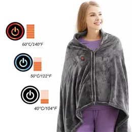 USB Power Electric Thermal Shawl Filt 150x85cm Gray 3 Värmningsnivåer Super Mysigt mjukt uppvärmt kast med snabb uppvärmning och tvättbar hemmakontor camping