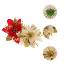 Fiori decorativi Natale Natale Poinsettia Fiore Ornamenti glitter Ghirlanda Albero Ornamento artificiale Vacanza Agrifoglio lucido