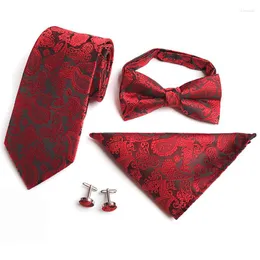 Bow Ties Gusleson Classic Tie Set 8cm Silk Jacquard Mens Necktie Gravata Hanky ​​Cufflinks Bowtie لحفل الزفاف هدية