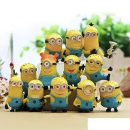 Other Home Decor 12Pcs Set Cute Lovely Minion Miniature Figurines Toys Small Yellow Man Figures Desktop Furnishing Models 3Cm Dolls K Otixs