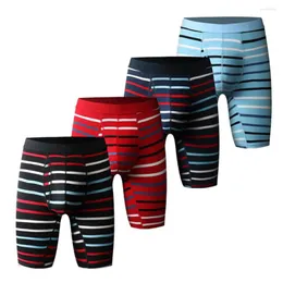 Underbyxor Fashion Stripe Sporting Boxer Shorts Men's Long Leg Printing Underwear Big U Convex Pouch Breattable Man Boxshort