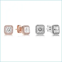 Stud 925 Sterling Sier Square Big Cz Diamond Earring Fit Pandora Jewelry Gold Rose Plated Stud Women Earrings 322 T2 Drop Delivery 20 Dhjel