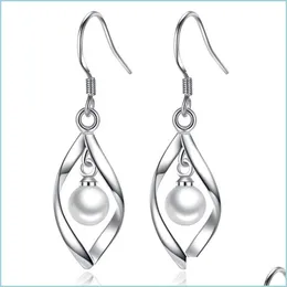Dangle Chandelier 925 Sterling Sier Earrings Jewelry Retro Simple Heart-koped Hollow Freshwater Pearl Drop Delivery 2022 DH4MV