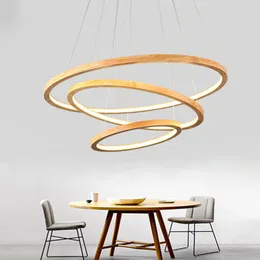 Lampadari ad anello Lampadario a led in legno Villa moderna Soggiorno Camera da letto Sala da pranzo Personalità Lampade a sospensione per illuminazione a soffitto