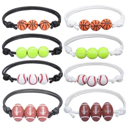 Basketball Fußball Rugby Baseball Anhänger Tennis Charm Armbänder für Männer Frauen Handgefertigtes verstellbares Lederseil Ball Sportarmband ZXF3