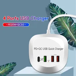 40w 4 порты USB Chargers Quick Charge QC3.0 Fast PD Adapter Adapter Station 3A Зарядное устройство для iPhone Xiaomi Huawei Samsung