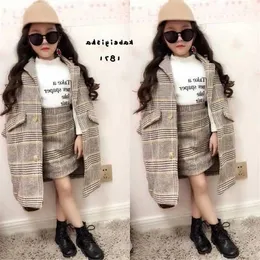 MIHKALEV GIRL Fall Outfits 2021 Autumn Winter Children Calting Set Skirt Baby Girls Tracksuit Kids Woolen Cloths مجموعات X0401