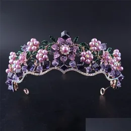 Wedding Hair Jewelry Luxury Baroque Purple Crystal Pearl Bridal Crown Tiara Magnificent Diadem For Bride Headband Acces Otewa