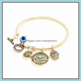 Charm Bracelets Symbol Evil Eye Charm Bracelets For Women Girls Turkish Lucky Blue Eyes Fatima Hand Bracelet Fashion Bangle Jewelry Dhgjo