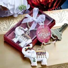 50pcs India Tema Bomboniere matrimoniali Majestic Elephant Key Chain in Gift Box Baby Birthday Giveaways First Communion Nuoto Battesimo Battesimo Souvenir