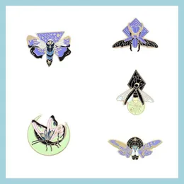 Pins Brooches Customized Brooch Pins Jewelry Women Men Plated Gold Alloy Colorf Animal Moth Firefly Butterfly Enamel Pin Luminous D Dhldy