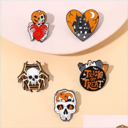 Pins Brooches Hard Enamel Brooches Pin Halloween Badge Pumpkin Skeleton Spider Clothing Accessories Brooch Punk Gothic Alloy Jewelr Dhrs3