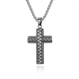 H￤nge halsband europeiska m￤ns rostfritt st￥l gjutning v￤vt m￶nster kvarvarande religi￶s vintage smycken kors halsband