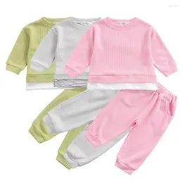 Set di abbigliamento Baby Girl Boy Fashion Waffle Clothes Felpa Top Pantaloni Pantaloni sportivi 9M-3Y Infant Toddler Primavera Autunno Abiti casual in cotone