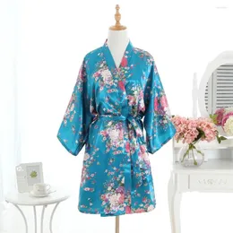 Kvinnors s￶mnkl￤der Cherry Robe Lake Blue Kimono Bride Dressing Clows for Women Home Bridesmaid