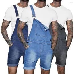 Herrenhosen, kurze Jeans-Overalls, entspannte Passform, Denim-Shorts, Hip Hop, gerollte Kanten