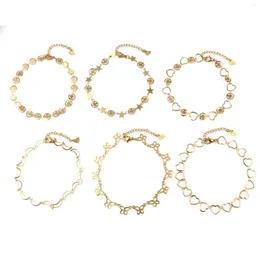 Fußkettchen 1 PC Edelstahl Fußkettchen Gold Farbe Herz Stern Mond Stecker Mode Armband Fuß Schmuck Für Frauen 23 cm lang