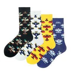 Men's Socks Cool Cartoon Aircraft Plane Cotton Crew Men Socks Autumn Winter Harajuku Designer Fun Crazy Funky Gift Novelty Black Yellow T221011