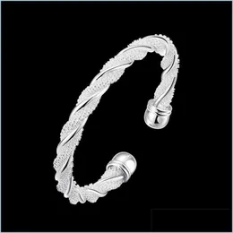 Bangle 925 Sier Sterling for Women Man Mesh Wide Flätad armband Bangle Chain Wristband Jewelry Bijoux Punk 1246 T2 Drop Delivery 2 DH9RL