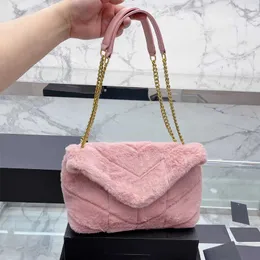 Omuz çantası kürk torbası peluş tasarımcı çantası bulut zinciri kapitone vintage y şekilli kadın çanta kapağı kapanması lüks alışveriş tasarımcısı handbags kış