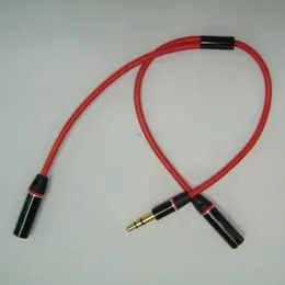 Kırmızı Aux Kablo Kulaklık Uzatma Kablosu 3.5mm Jack Ses Kabloları Erkek To 2 Dişi Kulaklık Y Sıfır Araba Telefon Hoparlör Dizüstü Bilgisayar PC