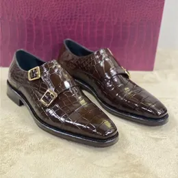 Sukienka Buty Authentic Crocodile 650 Belly Skin Pasek klamry mężczyzn Brązowy oryginalny aligator skórzana ręka ed męski Oxford 5