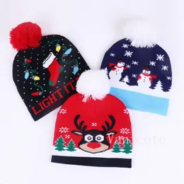 Cappelli per feste di Natale Cappello in maglia stampato con palline di lana Cartone animato per bambini Cappellini natalizi lavorati a maglia invernali per tenere al caldo il berretto via mare T9I002118