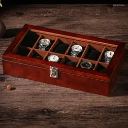 Oglądaj pudełka luksusowe drewniane pudełko drewniane zegarki trumny organizator czarny brązowy szafka