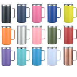 Wholesale 15 Colors Power Coasted Straight Tumbler With Handle 20oz 24oz Stainless Steel Insulated Vacuum Traval Coffe Mugs with Lid Straw Car cups