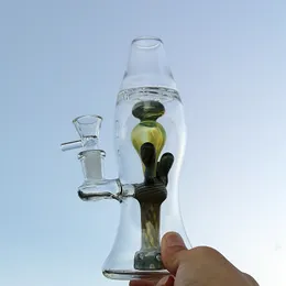 Unique 7 Inch Mini Hookahs Lava Lamp Glass Bongs Green Heady Hand Water Pipes Turbine Perc Dab Rigs With 14mm Joint With Bowl